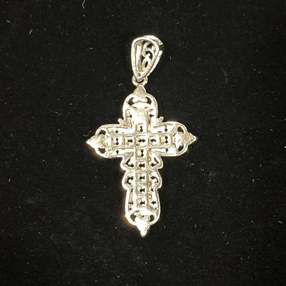 Sterling Silver Cross Religious Christian Pendant Crafted w/ Swarovski Crystals - Picture 2 of 4